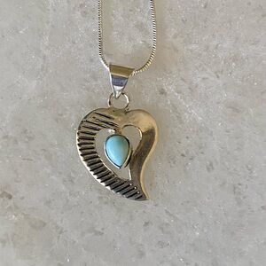 Larimar & 925 Sterling Silver Heart Pendant – from Dominican Republic, gift bag
